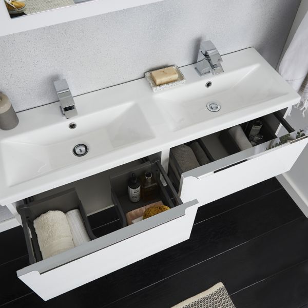 Kore 1200 Gloss White Wall Mounted Vanity Unit and Basin