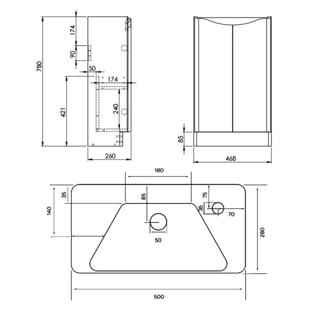 Arc 500mm Freestanding Cloakroom Vanity Unit & Basin - Gloss White