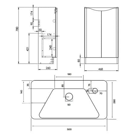 Arc 500mm Wall Mounted Cloakroom Vanity Unit & Basin - Matt Graphite