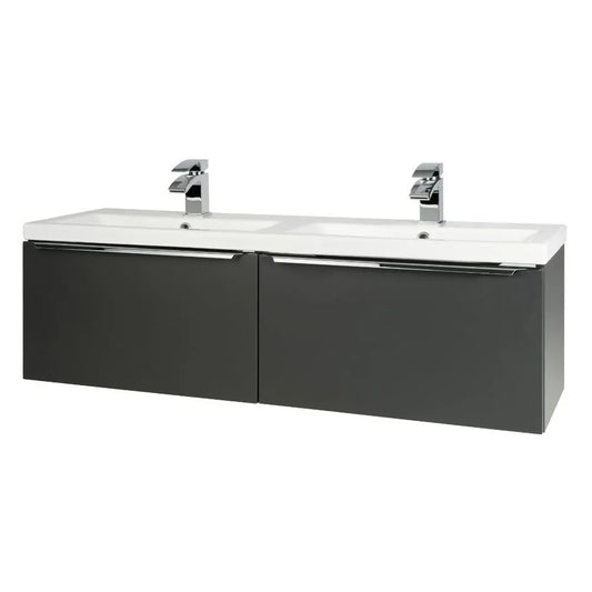 Kore 1200mm Wall Hung 2 Drawer Vanity & Twin Basin - Matt Dark Grey