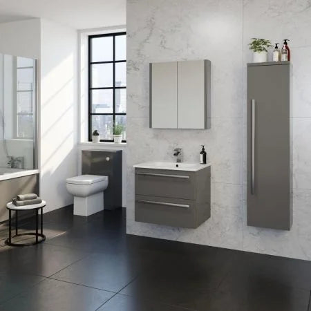 Purity 600mm Floor Standing 2 Drawer Unit & Basin - Storm Grey Gloss