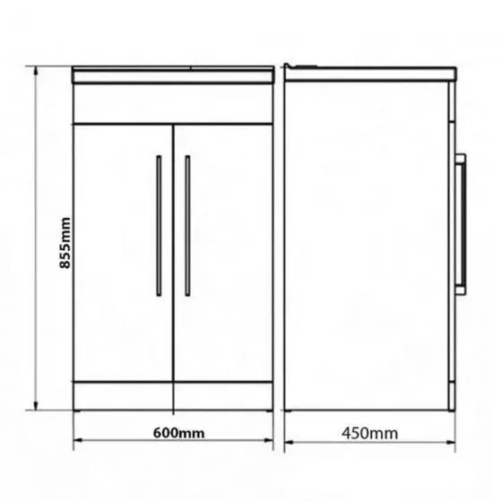 Purity 600mm Freestanding 2 Door Vanity Unit with Ceramic Worktop & Bowl - Storm Grey Gloss