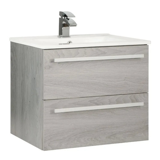 Purity 600mm Wall Mounted 2 Drawer Vanity Unit & Basin - Silver Oak