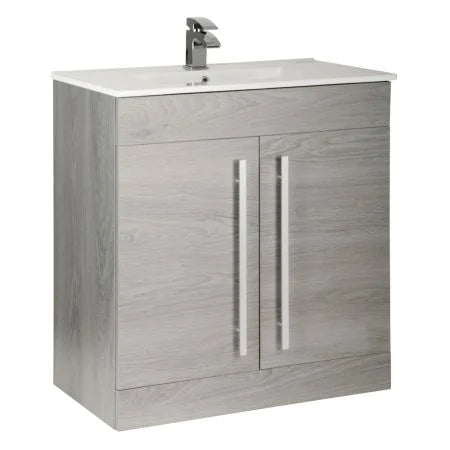 Purity 800mm Freestanding 2 Door Vanity Unit & Basin - Silver Oak