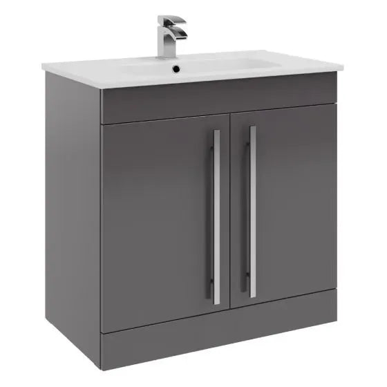 Purity 800mm Freestanding 2 Door Vanity Unit & Basin - Storm Grey Gloss