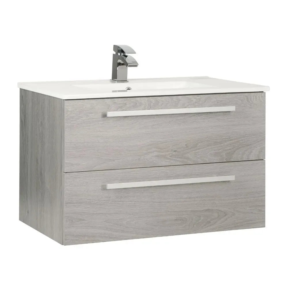 Purity 800mm Wall Mounted 2 Drawer Vanity Unit & Basin - Silver Oak