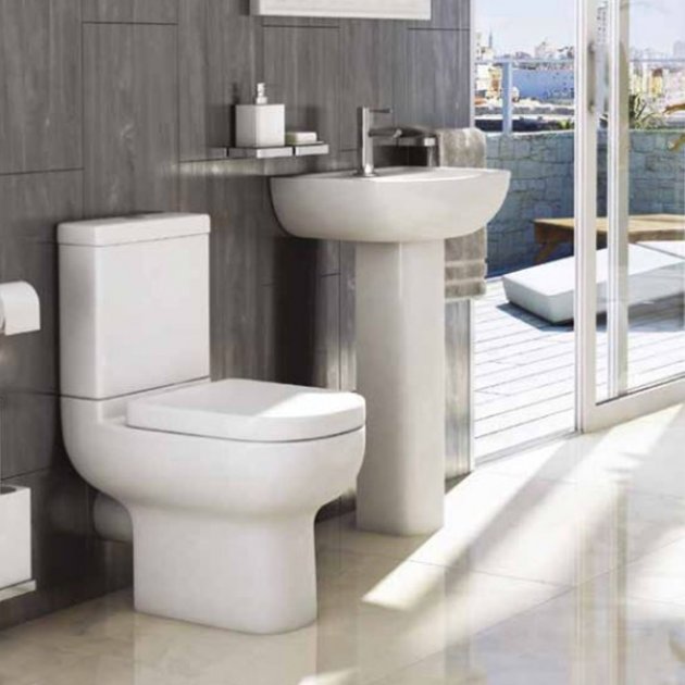 Studio Close Coupled Toilet Push Button Cistern Soft Close Seat