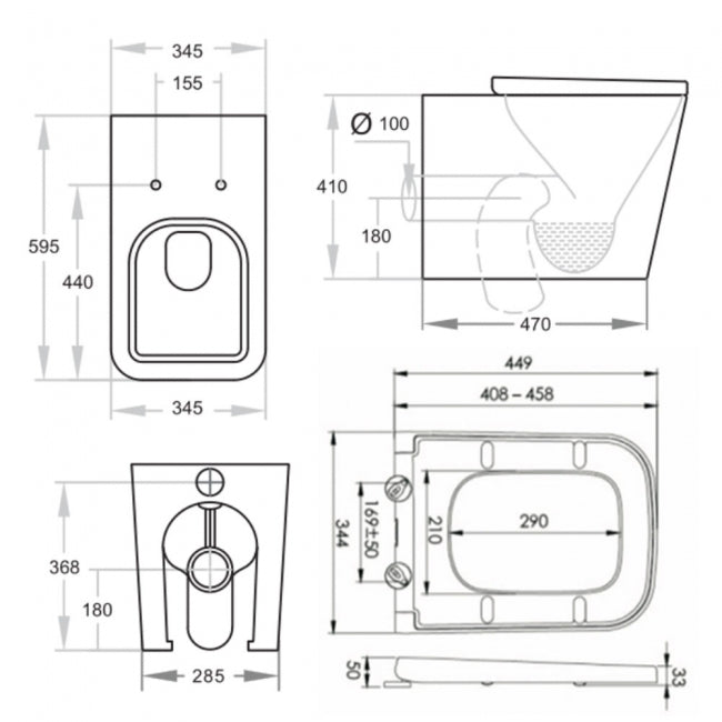 Genoa Square Back to Wall Rimless Toilet - Soft Close Seat