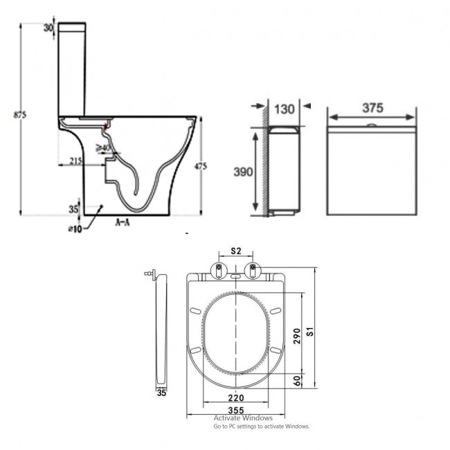 Kameo Comfort Height Close Coupled Toilet with Push Button Cistern - Soft Close Seat