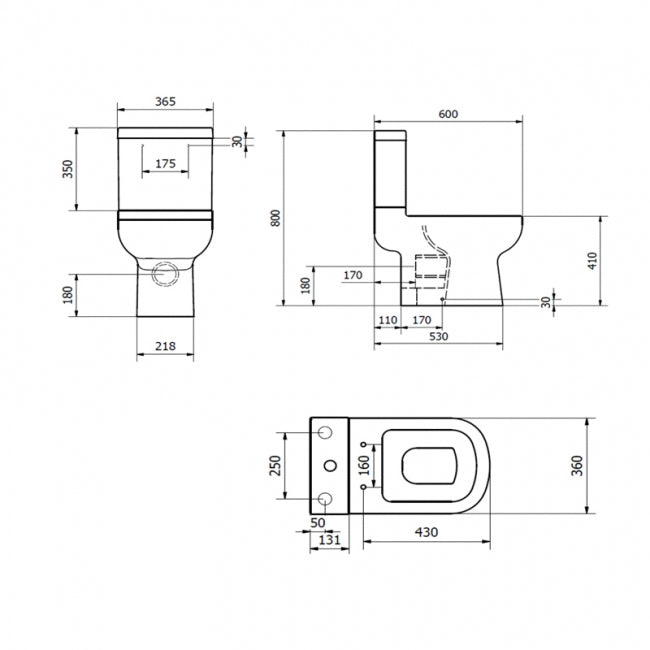 Studio Close Coupled Toilet Push Button Cistern Soft Close Seat