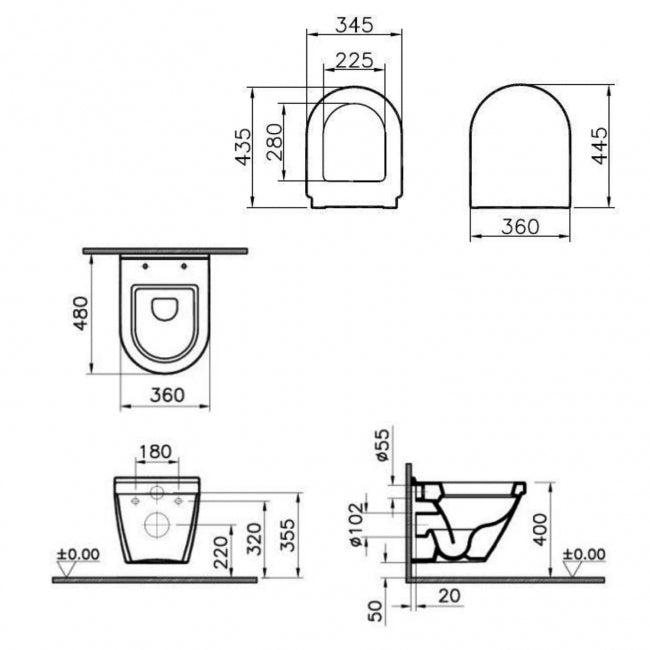 Style Wall Hung Toilet 480mm Short Projection - Soft Close Seat